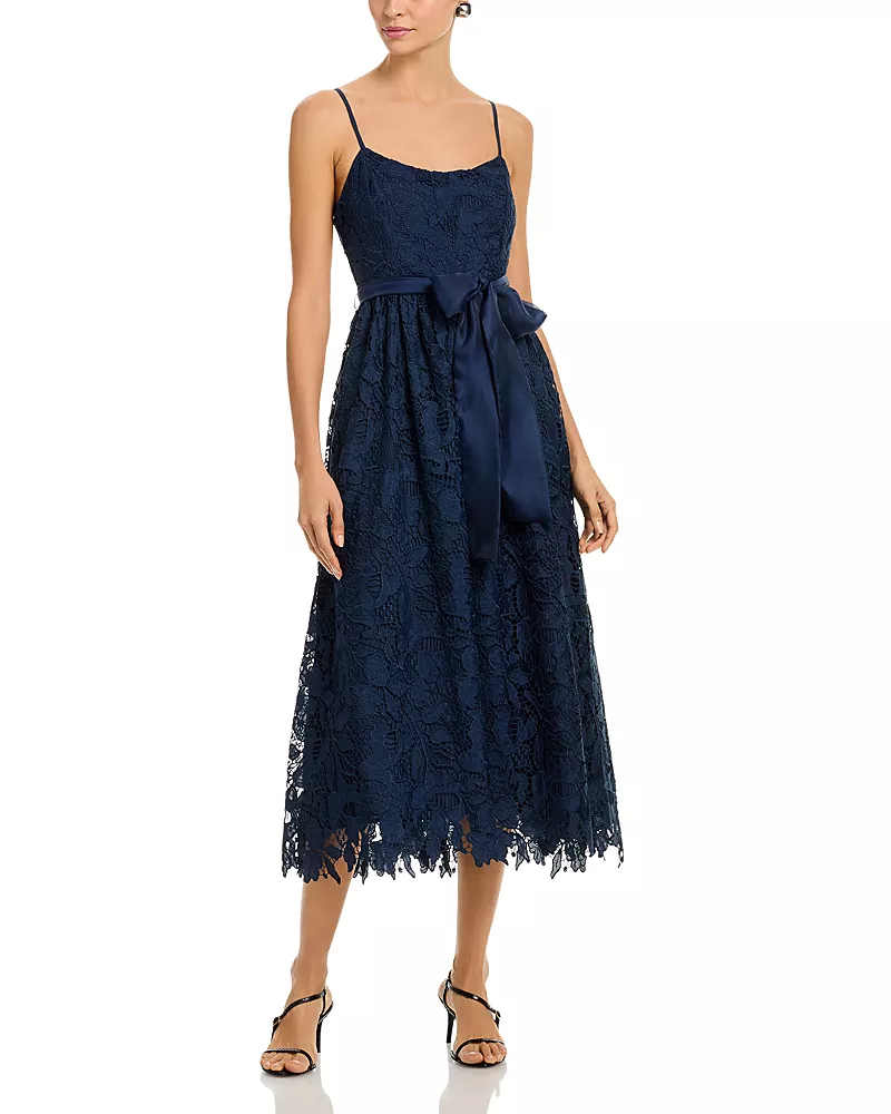 Aqua Lace Satin Belt Dress - Exclusive