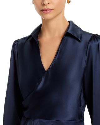 Long Sleeve Satin Wrap Mini Dress - Exclusive