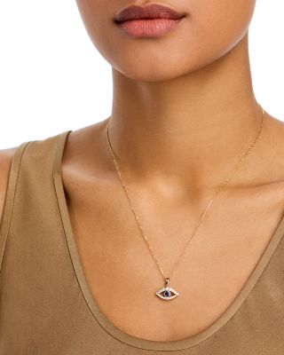 Blue Sapphire & Diamond Evil Eye Pendant Necklace in 14K Yellow Gold, 16-18"