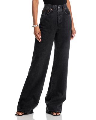 High Rise Leather Pocket Wide Leg Jeans in Back to Black