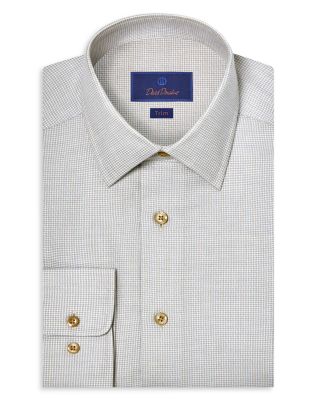 Trim Fit Cashmere Blend Twill Micro Check Dress Shirt