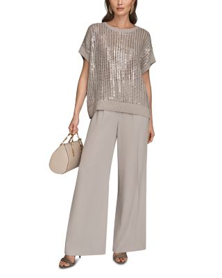 Open Weave Sequin Crewneck Sweater