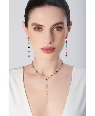 18K Rose Gold Figlia dei Fiori Multi Stone Flower Lariat Necklace, 18.5"