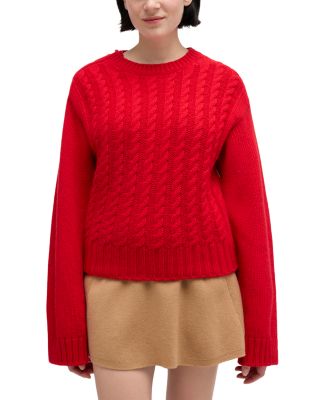 Wool Blend Crewneck Chunky Cable Sweater