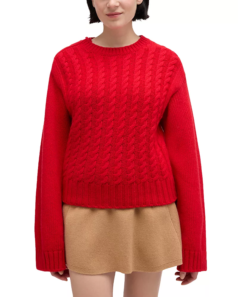 Ganni Wool Blend Crewneck Chunky Cable Sweater
