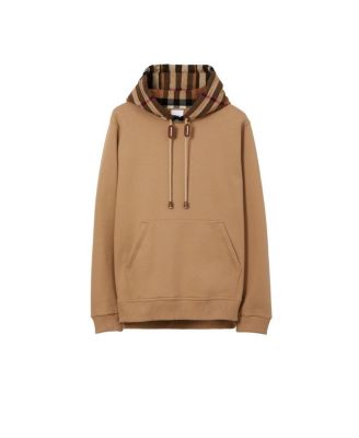 Check Trim Cotton Blend Hoodie