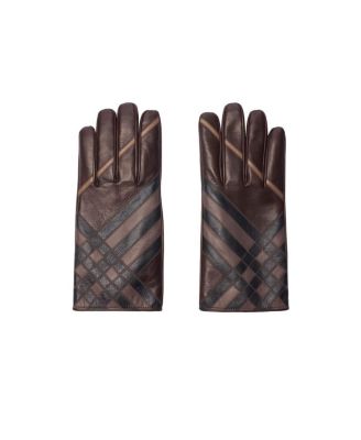 Check Intarsia Leather Gloves