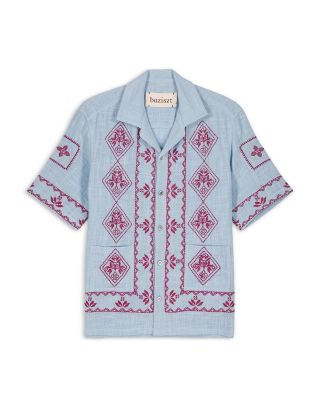 Embroidered Button Front Camp Shirt