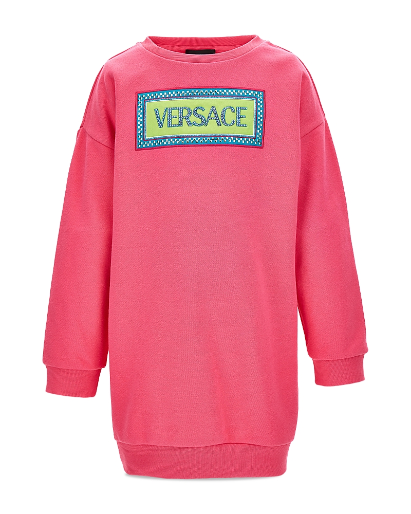 Versace Girls' Electric Logo Embroidery Studded Fleece Dress - Little Kid, Big Kid