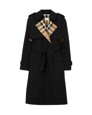  Long Check Lapel Gabardine Trench Coat