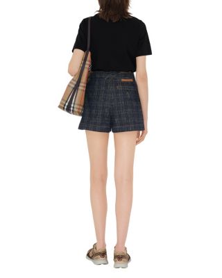 Belted Check Denim Shorts