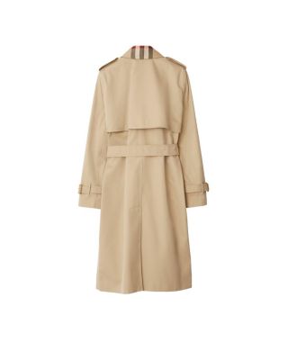  Long Check Collar Gabardine Trench Coat