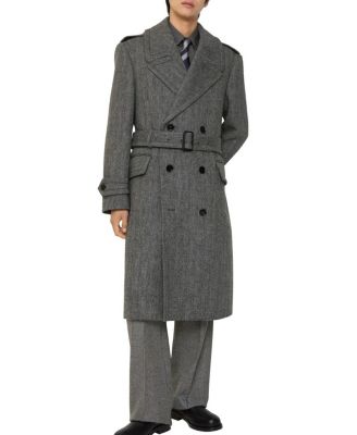  Long Herringbone Wool Trench Coat