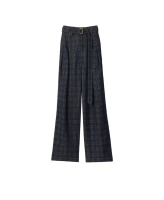 High Rise Wide Check Denim Jeans