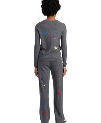  Women's Wool Cashmere Star Wide Leg Track Pants
