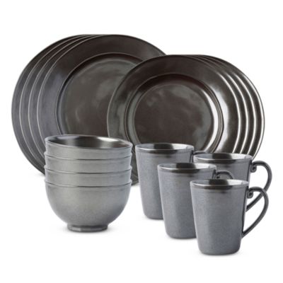 Pewter Stoneware 16 Piece Place Setting