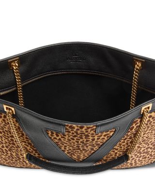 VLogo Medium Leopard Print Calf Hair Tote