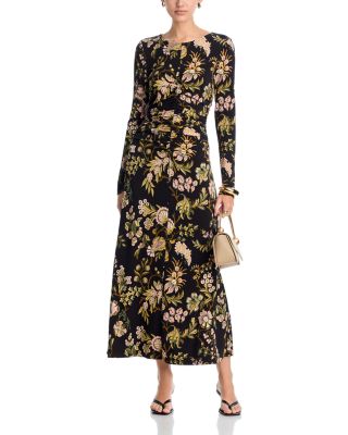 Maisy Ruched Midi Dress in Clover Black