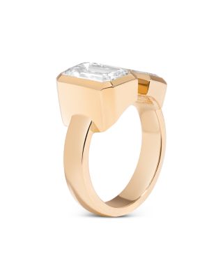Certified Lab Grown Diamond Bezel Set Emerald & Trapezoid Gap Ring in 14K Yellow Gold, 4.31 tcw