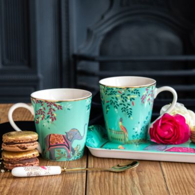 Sara Miller India Mug & Tray Set, Elephant's Oasis