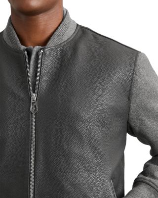 Leather Wool Blend Sleeve Zip Varsity Jacket