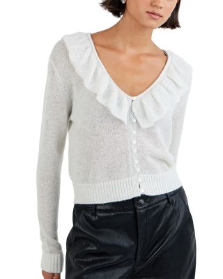 V Neck Ruffle Cardigan Sweater