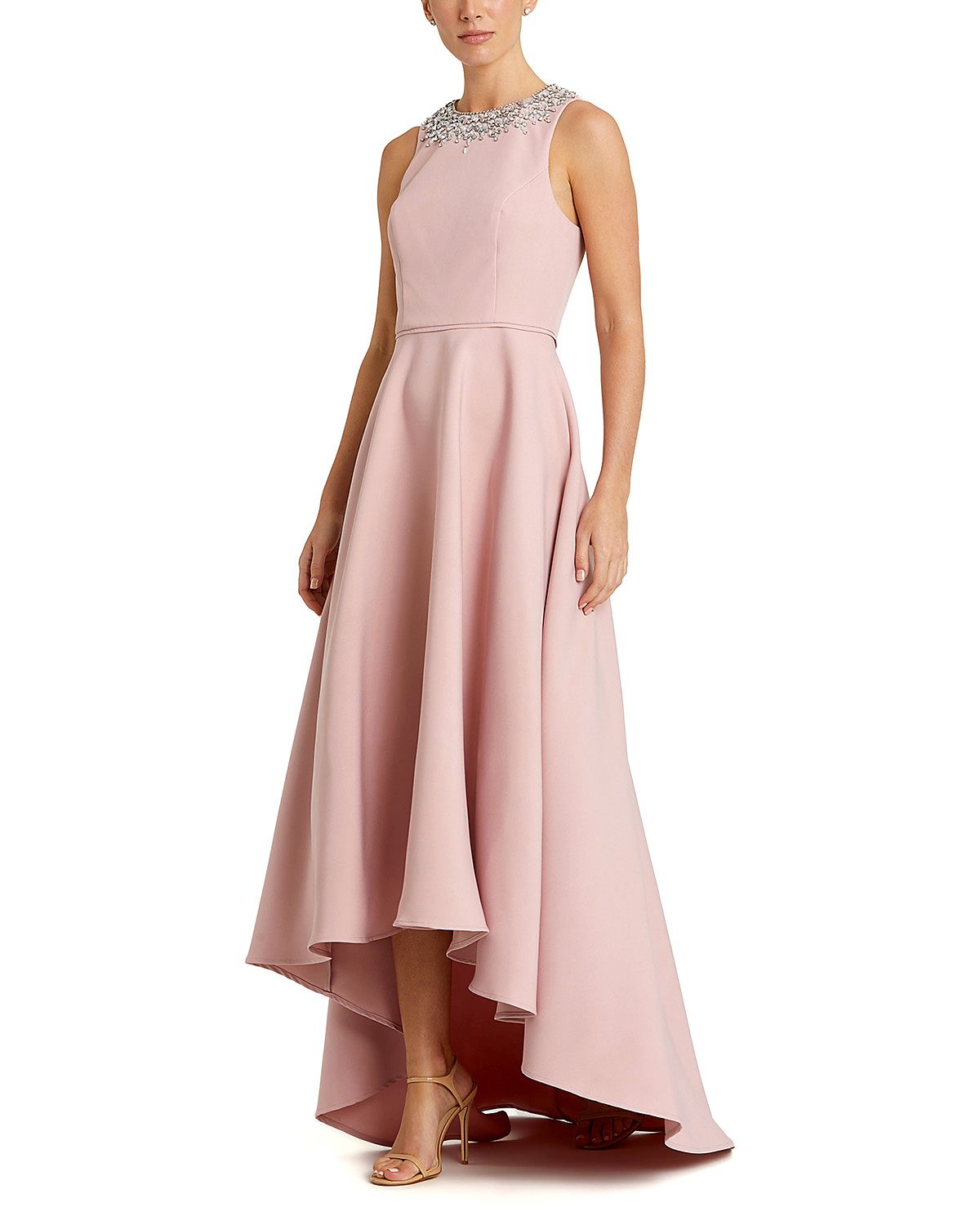 Mac Duggal Crepe Embellished Neck High Low Gown