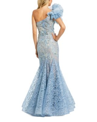 Embellished Tulle Flower Detail Mermaid Gown
