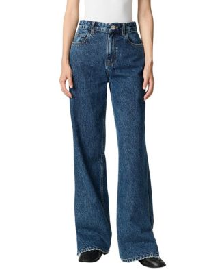 Zip Accent Straight-Leg Denim Pants in Medium Blue