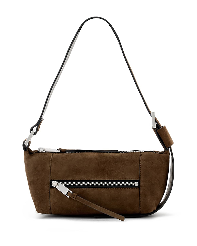 Allsaints Vega Mini Suede Shoulder Bag In Brown