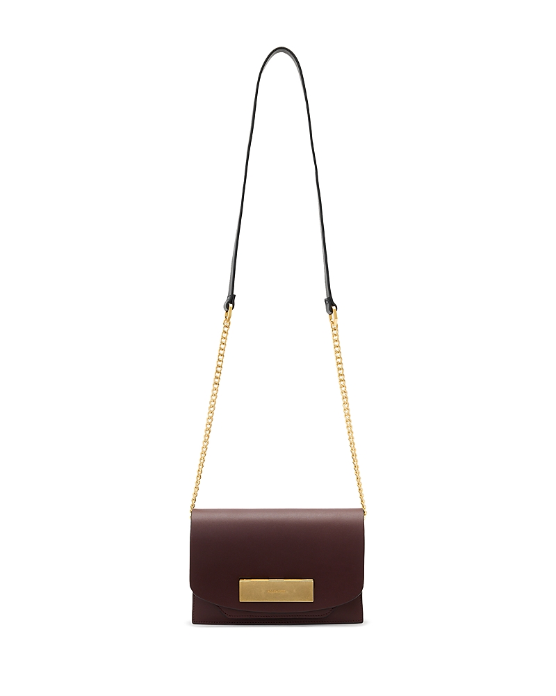 Allsaints Etta Small Leather Clutch Bag In Burgundy