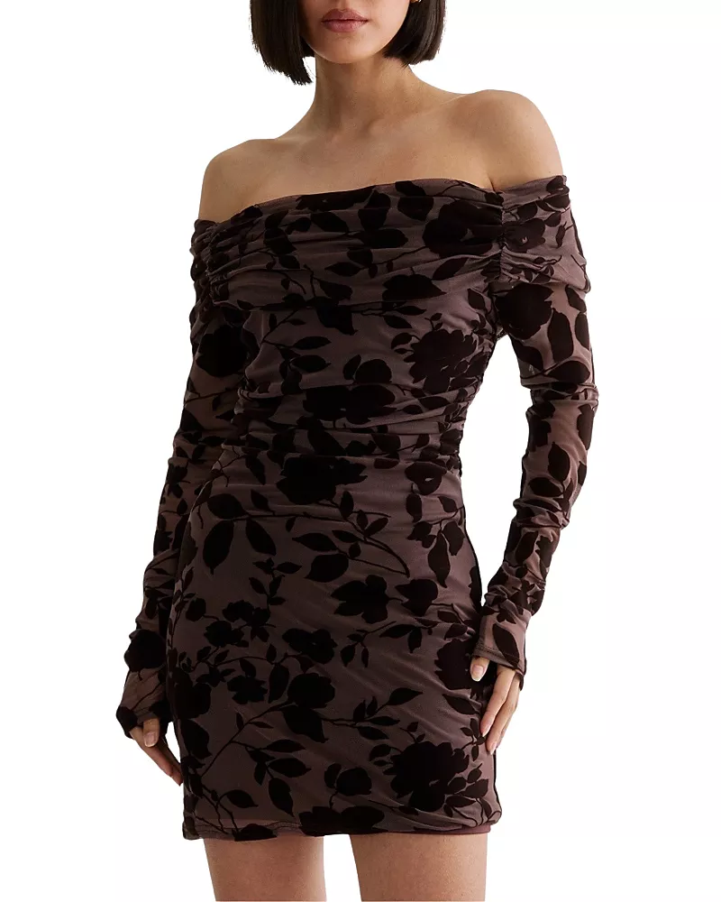 Nasty Gal Floral Devore Ruched Mini Dress