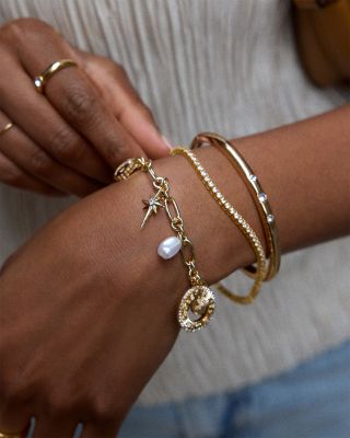 Star Power Cubic Zirconia & Imitation Pearl Celestial Charm Bracelet