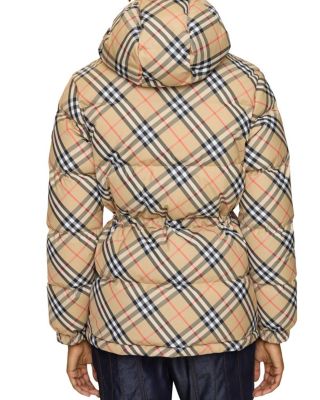 Check Nylon Hooded Puffer Jacket