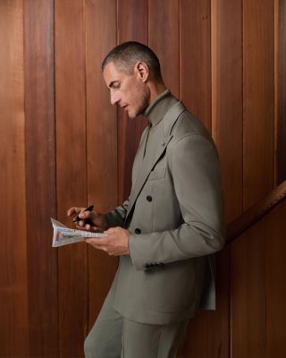 Solid Regular Fit Double Breasted Suit Jacket