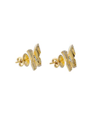 18K Yellow Gold Butterfly Diamond Oro Stud Earrings