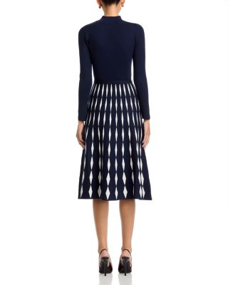 Mock Neck Flared Diamond Jacquard Dress