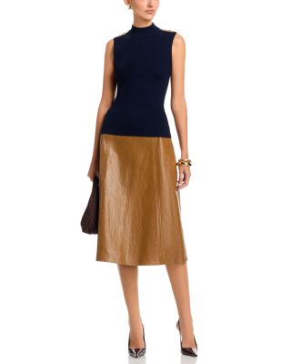 Sleeveless Rib Chain Trim Mock Neck Pullover Sweater