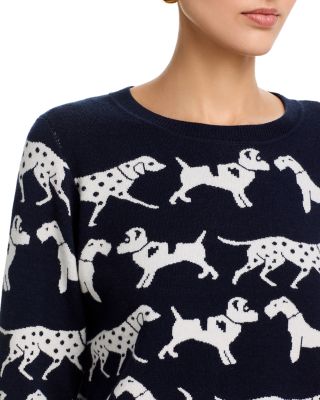 Long Sleeved Dog Jacquard Crewneck Pullover Sweater