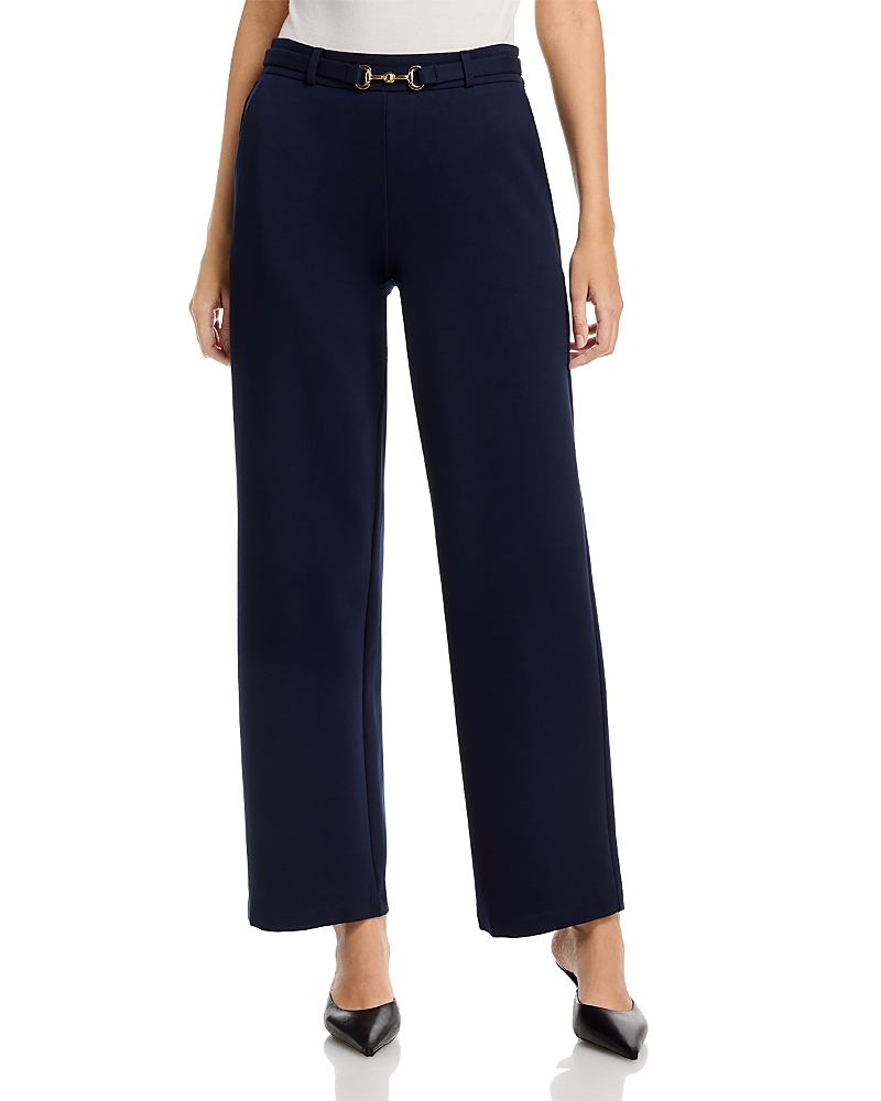 T Tahari Buckle Belt Elastic Back Wide Leg Pants In Blue