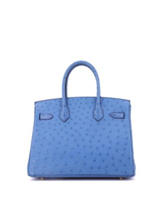 Birkin 30 Handbag Blue Ostrich with Gold Hardware