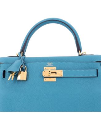 Kelly 28 Handbag Blue Togo with Gold Hardware