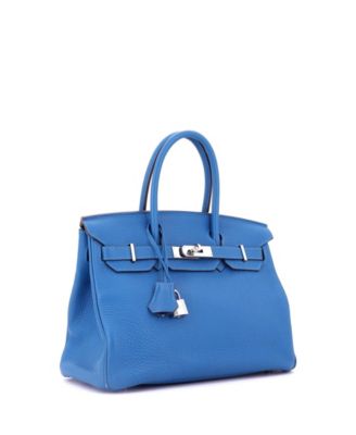 Birkin 30 Handbag Blue Clemence with Palladium Hardware
