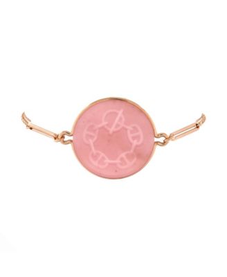 Large Ex-Libris Bracelet 18K Rose Gold with Pink Chalcedony