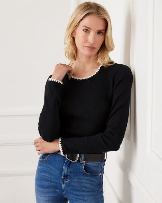 Long Sleeve Edge Stitch Crewneck Top	