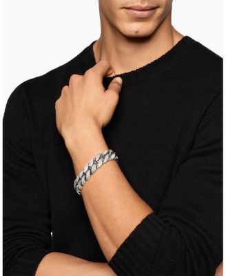 Men's Curb Chain Bracelet in Sterling Silver with Diamonds, 18mm