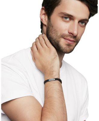 Men&#39;s Chevron Bracelet in Black Rubber with Sterling Silver, 6mm