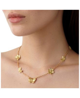 18K Yellow Gold FJ Diamond Butterfly & Flower Collar Necklace, 16-18"