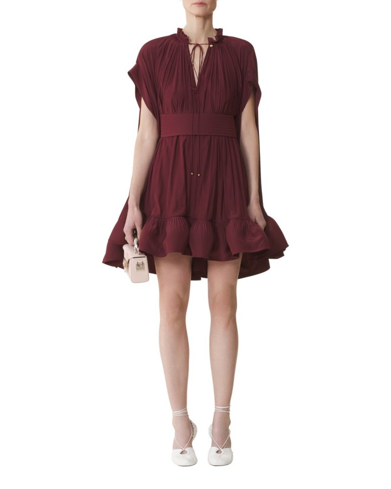 Lanvin Short Charmeuse Dress in Burgundy