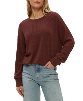 Tia Ribbed Crew Neck Sweatshirt with Smocked Cuffs